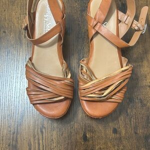 BAMBOO Tan Sandals Open-Toe Ankle Strap